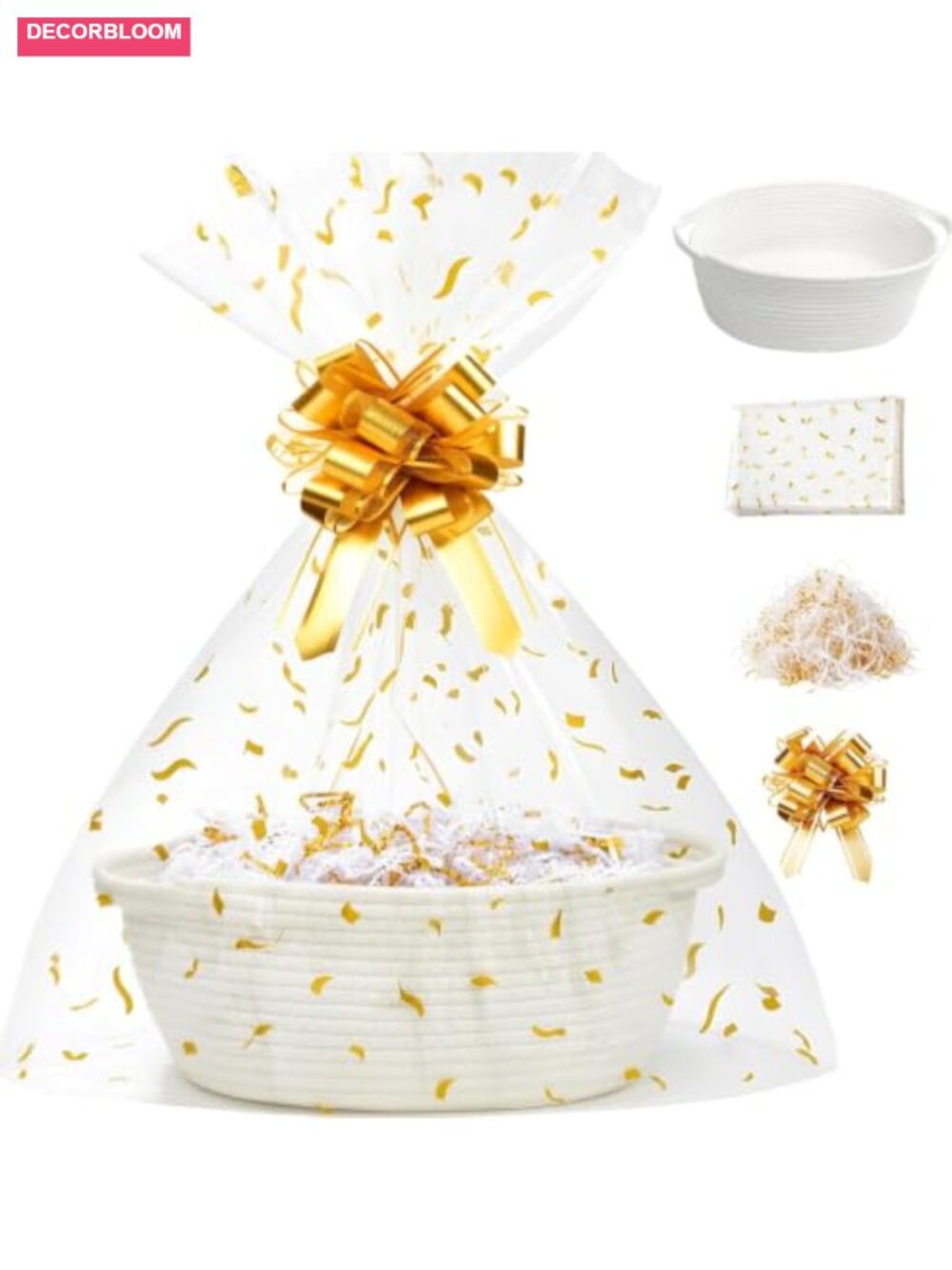 Cotton Rope Gift Basket with Bag Shred Filler Pull Bow Nursery Storage